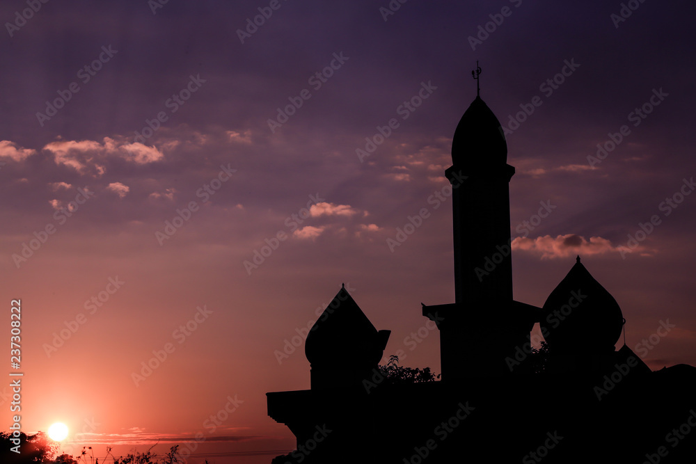 Silhouette Sunset Mosque