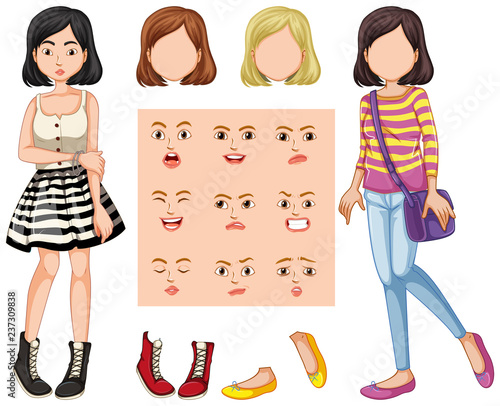 Set of girl with different facial expression
