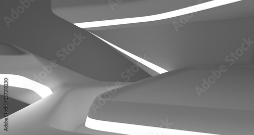 White smooth abstract architectural background. Night view with illumination. 3D illustration and rendering