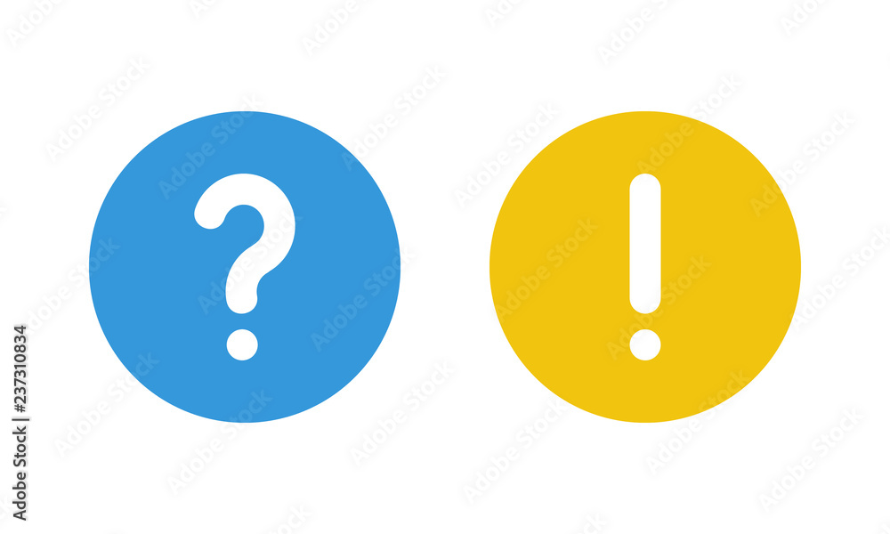 blue question mark and yellow exclamation point, round vector signs blue question mark and yellow exclamation point, round vector signs