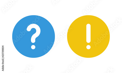 blue question mark and yellow exclamation point, round vector signs