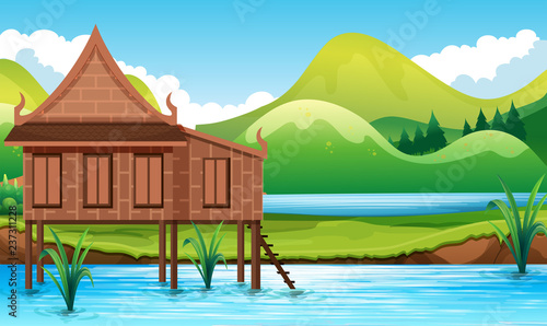 Thai style house in the water