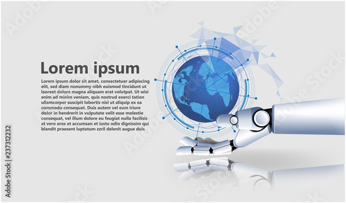 hand  robot stock market Vector futuristic Smart investment technology controlling protection system global Network  Internet of Things financial investment economic trends background