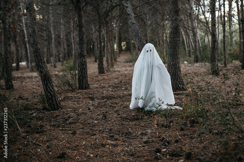 Spooky ghost in forest. photo