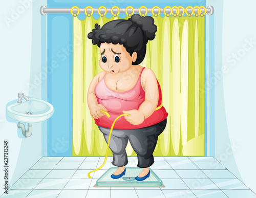 A fat girl checking weight