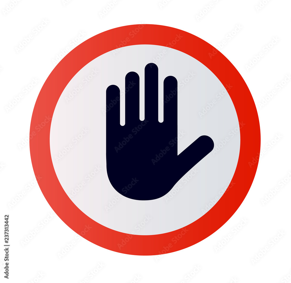 Vector illustration black silhouette hand isolated on white background. Stop sign or symbol icon Vector illustration black silhouette hand isolated on white background. Stop sign or symbol icon