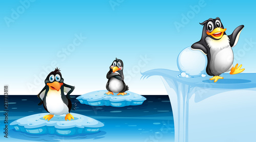 Penguin in arctic landscape