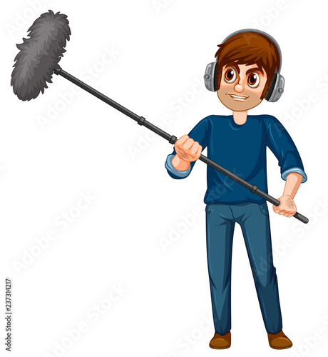 A man holding boom microphone