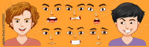 Set of man with different facial express