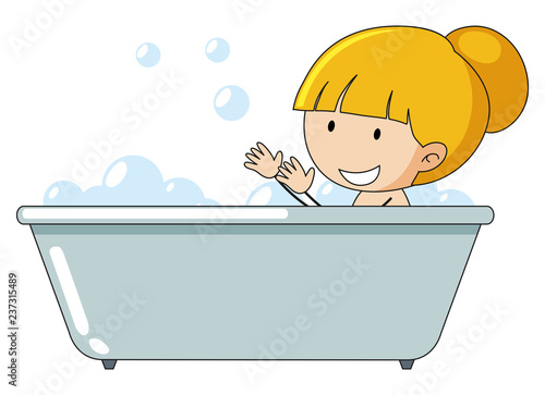 A girl taking a bath