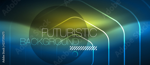 Neon glowing lines, magic energy space blue light concept, abstract background wallpaper design