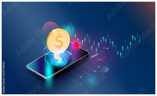 global Network financial investment economic trends background futuristic,smartphones controls stock market forex trading graph Vector Smart investment technology controlling protection system