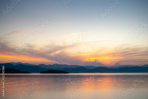 Sunset at lake, Kaeng Krachan Dam, Kaengkrachan National Park Thailand