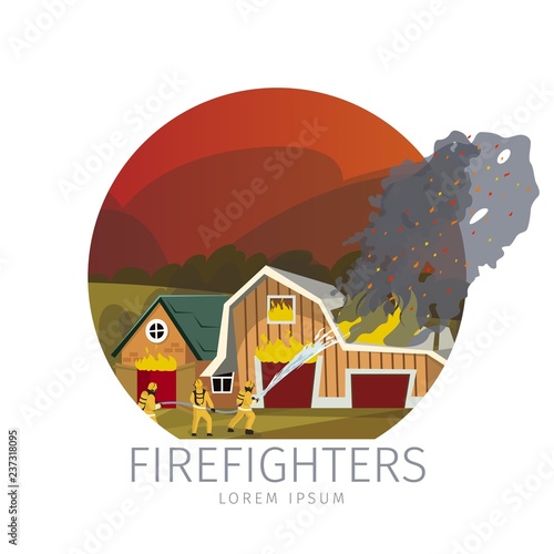 Vector Illustration Firefighters Eliminating Farm