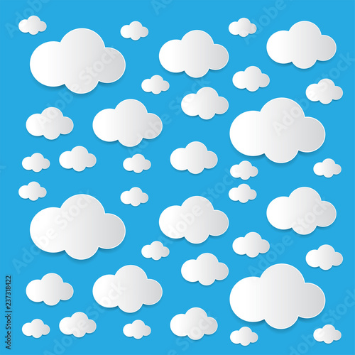 Cloud vector icon set white color on blue background