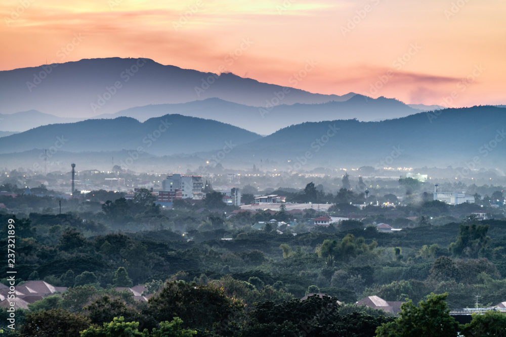 Pink sky over Chiang Mai City, Thailand