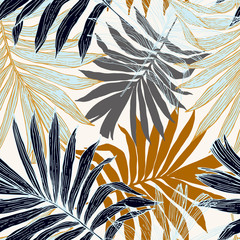 Sierkussen Tropische bladerprint patronen Retro botanisch motief in goudtinten  © Tanya Syrytsyna