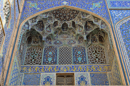Detail on the Sheikh Lotfollah Mosque the one of the architectural masterpieces of Iranian, lokated on the eastern side of Naghsh-e Jahan Square photo