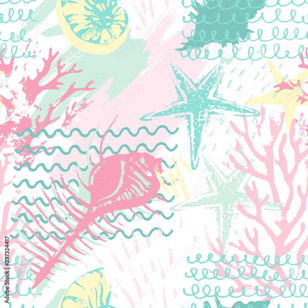 Obraz premium Creative abstract watercolor marine seamless pattern.