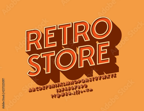 Vector stylish Retro 3D Font. Rotated vintage Alphabet set. 