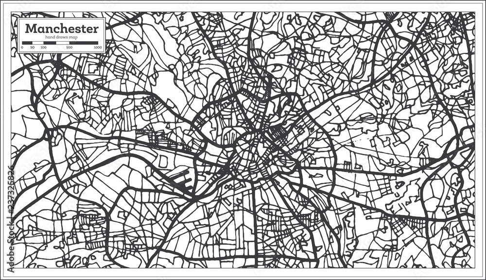 Fototapeta premium Manchester England City Map in Retro Style. Outline Map.