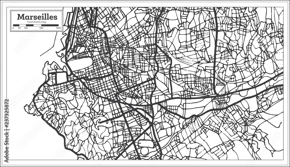Marseille France City Map in Retro Style. Outline Map.