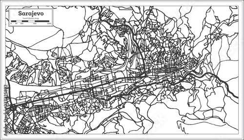 Canvas Print Sarajevo Bosnia and Herzegovina City Map in Retro Style