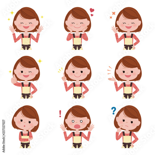 Illustration of various facial expressions of women.