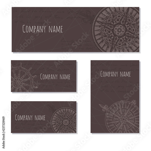 Old caravel, vintage sailboat. Sea adventure vector background. Doodles design elements business cards, banners, menu