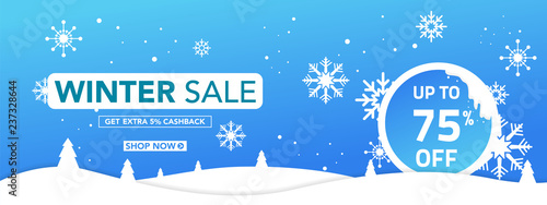 Winter sale banner template with snow flakes, ice snow shopping sale. end of winter Vector illustration