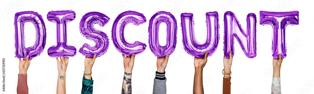 © Rawpixel.com - Purple alphabet balloons forming the word discount © Rawpixel.com - Purple alphabet balloons forming the word discount