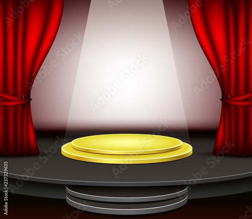 Background stage podium with red curtains