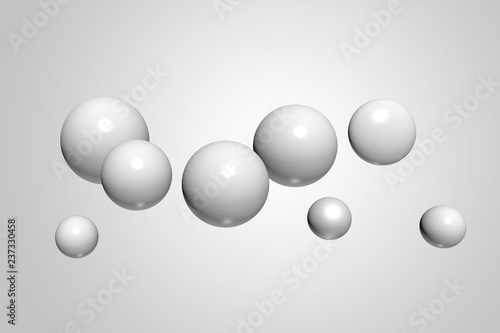 Abstract realistic spheres, glossy plastic balls on white background, 3d rendering