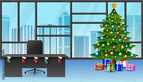 Cartoon of decoration christmas tree in the office