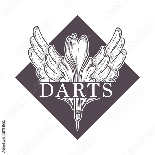 Darts championship, tournament sketch logo vector. Monochrome outline