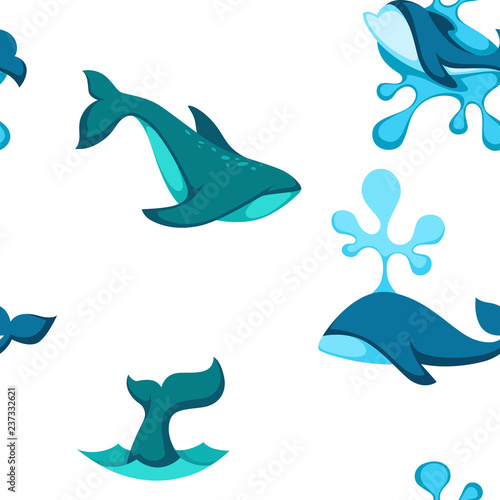 Ocean water and dolphin animals seamless pattern vector.