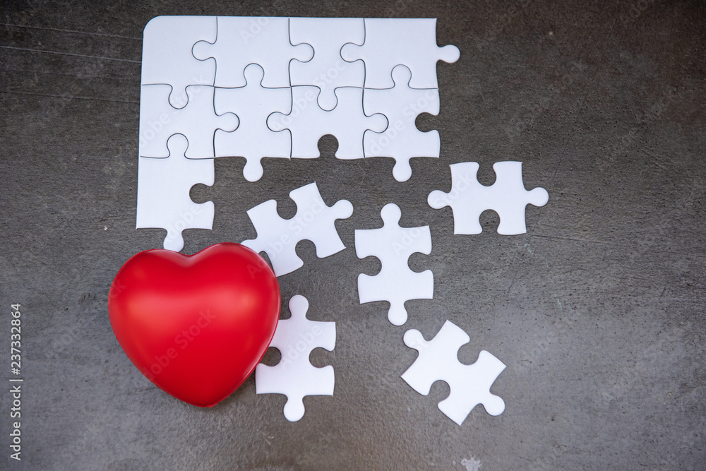 Red Heart and Jigsaw Puzzle Concept, Creative Idea of Weakness Failure ...