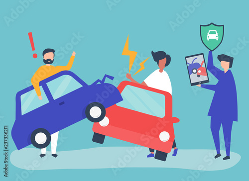 An insurance agent resolving a car accident