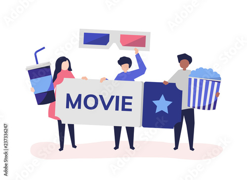 Character illustration of people with movies icon