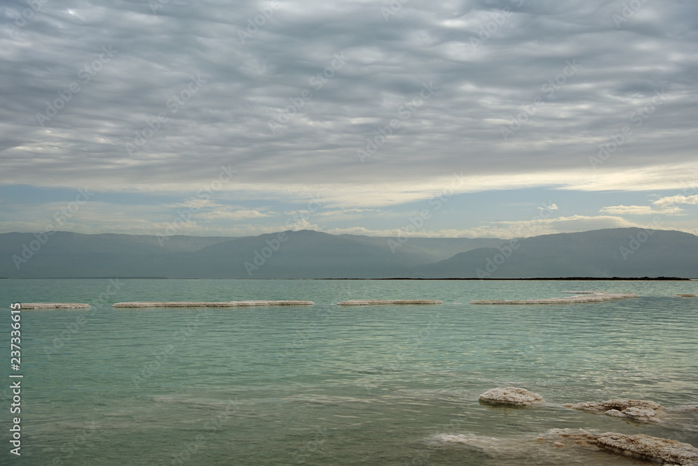 Dead Sea in the morning on a cloudy day
