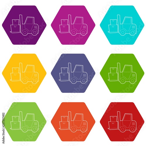 Tableau sur toile Forklift icons 9 set coloful isolated on white for web