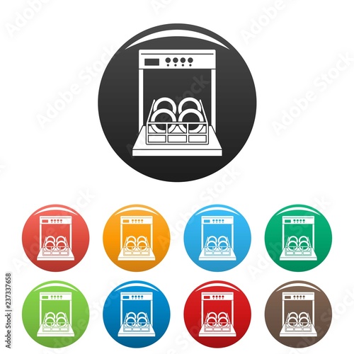 Open dishwasher icons set 9 color vector isolated on white for any design