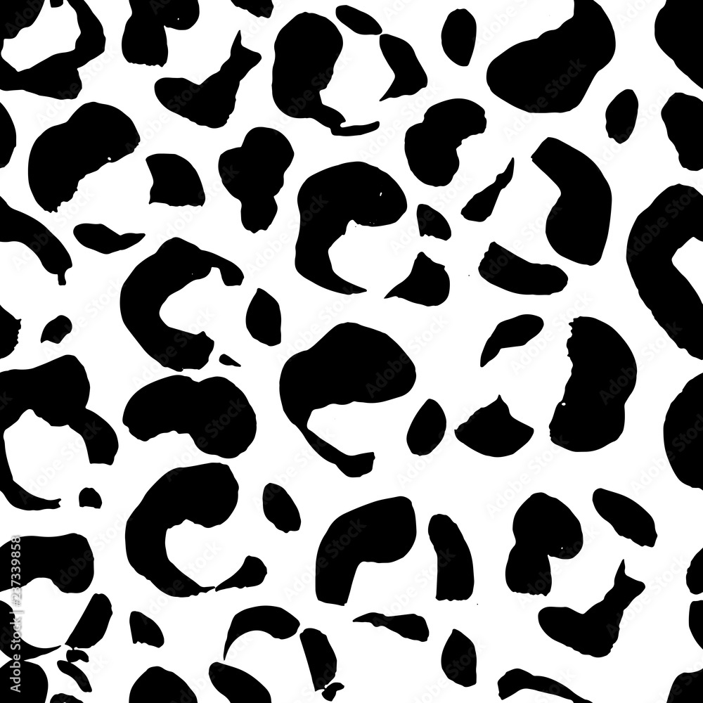 Brush painted leopard seamless pattern. Black and white leopard grunge background.