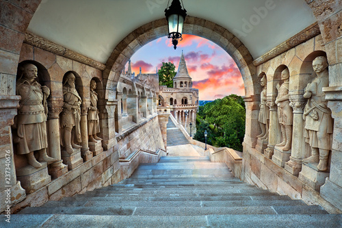 Fisherman s Bastion  popular tourist attraction in Budapest  Hungary