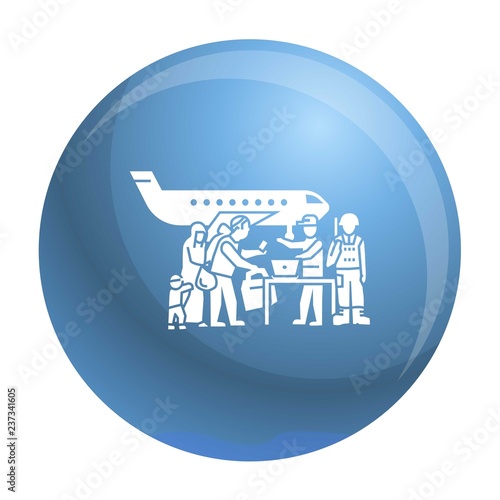 Migrant people on plane icon. Simple illustration of migrant people on plane vector icon for web design isolated on white background