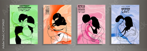Set of romantic couples. Abstract texture of bright colors. Image of emotion feeling people love passion. Used design prints, flyers, invitations, calendars, cards, covers. Valentine's day.