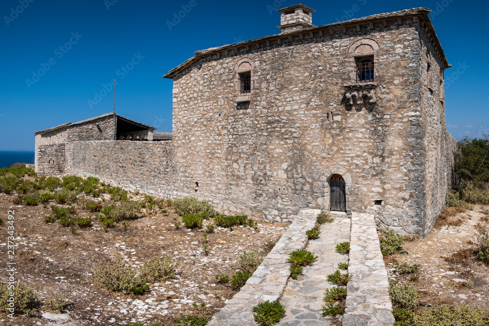 An old monastery (Manastiri i Shën Gjergjit) located on a top of a mountain between Ksamil and Saranda (Albania)