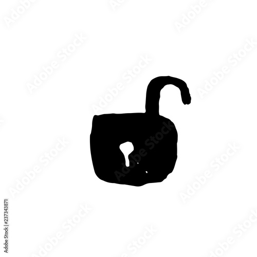Open lock icon. Grunge brush vector illustration.