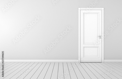 Modern room interior 3d rendering with white door