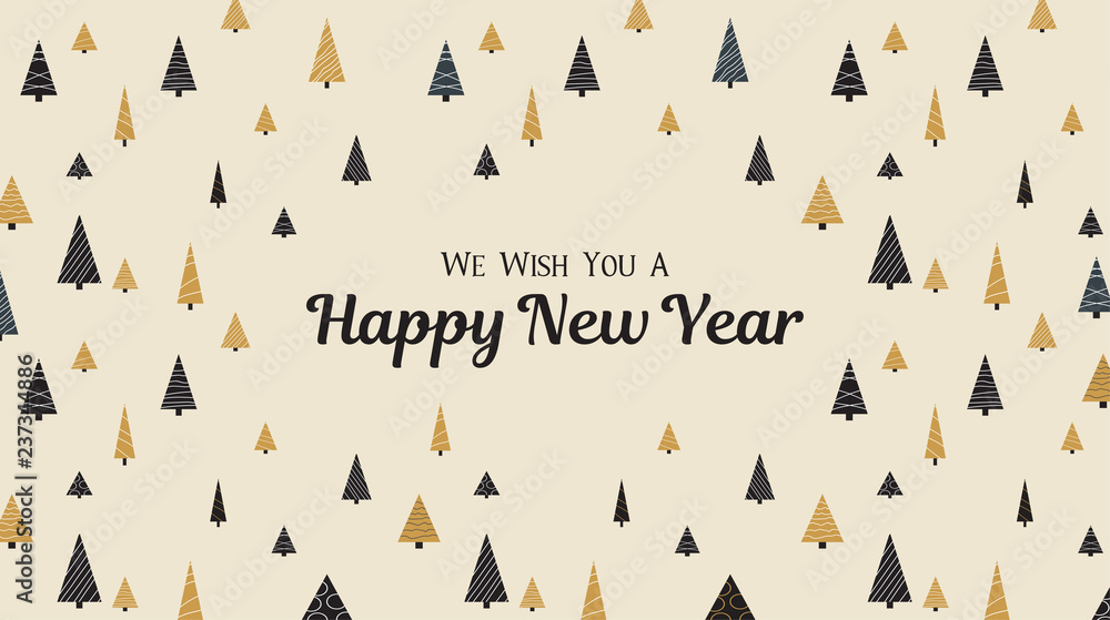 Obraz premium Happy New Year festive poster with creative geometric fir trees.